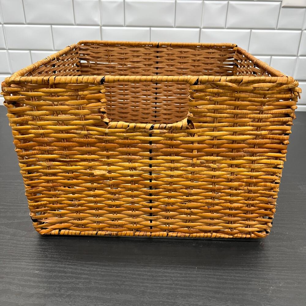 Collapsible Woven Storage Bin Basket Organizer Container 13x13x9 Wicker Rattan